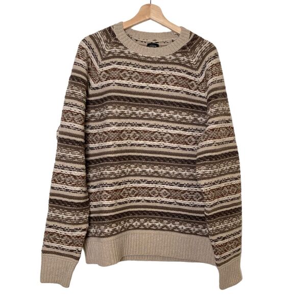 J.Crew Lambswool Fair Isle Crew Neck Sweated Beige Men's Sweater Size Large NWT - Picture 3 of 11